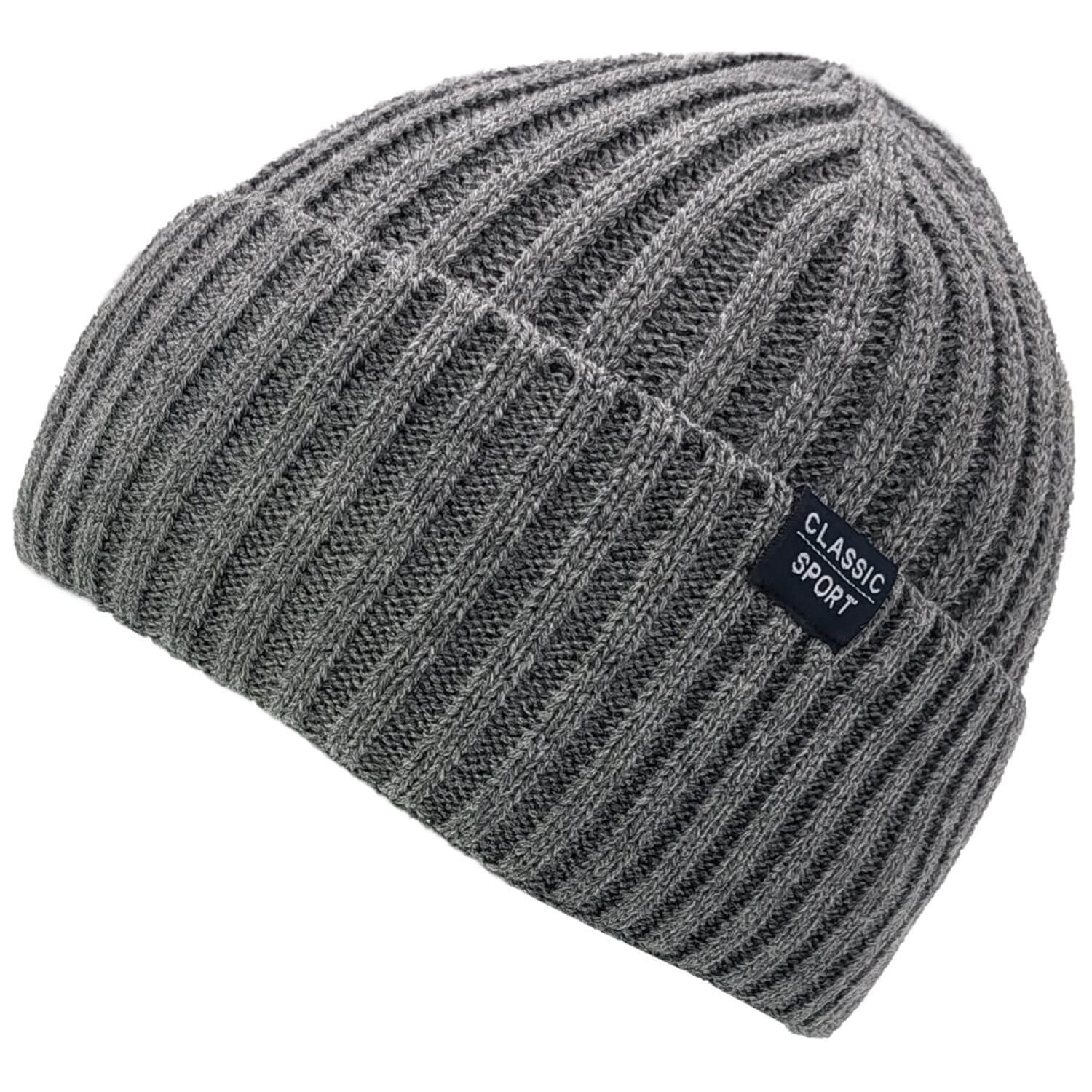 Cuffed Beanie, Grey, Ribbed Knit