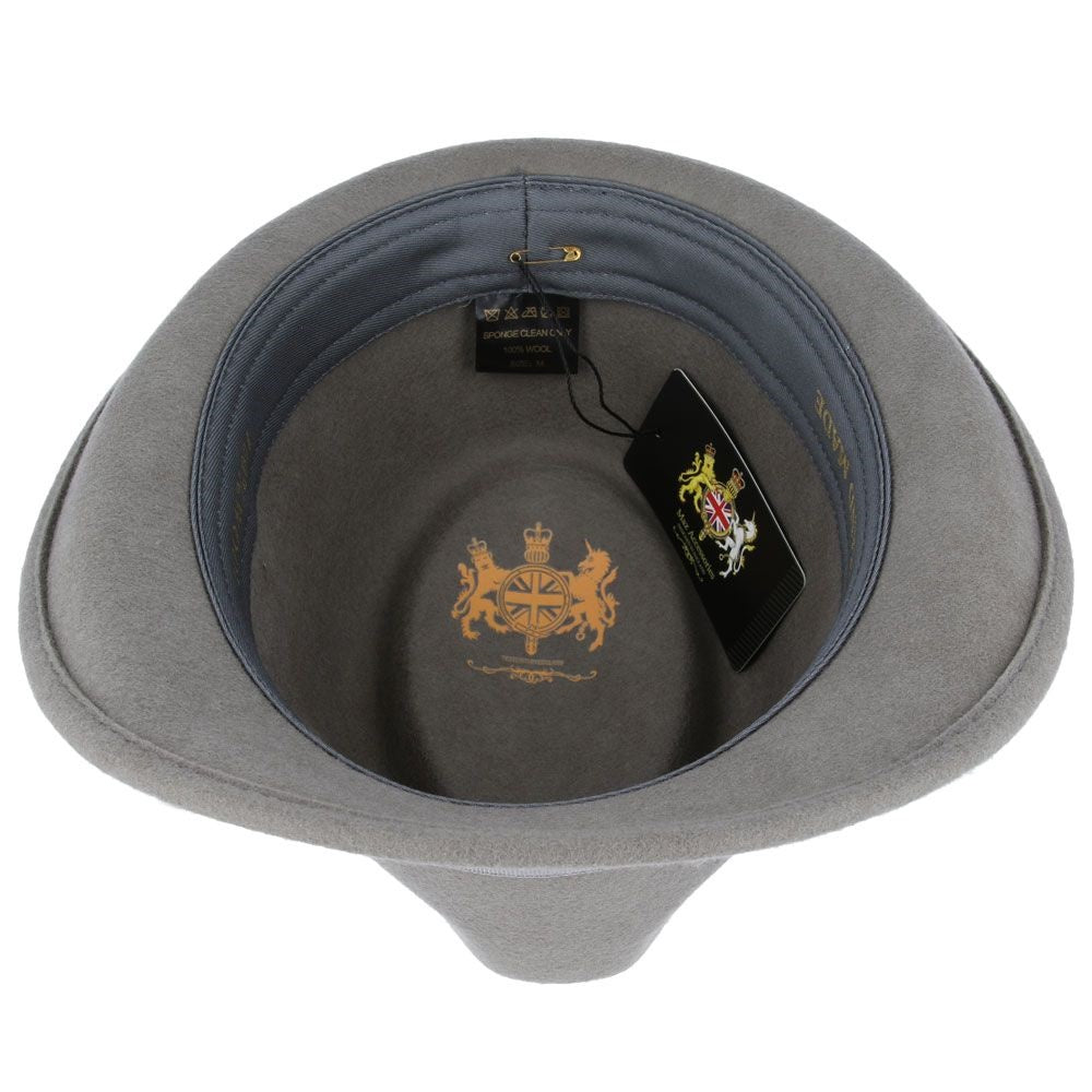 Trilby Hat, Grey, Wool, Fedora, Interior View