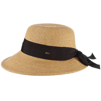 Womens Straw Sun Hat, Tea, Wide Brim, Side View