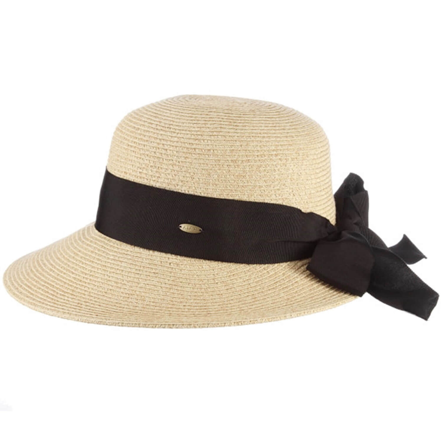 Womens Straw Sun Hat, Natural, Wide Brim, Side View