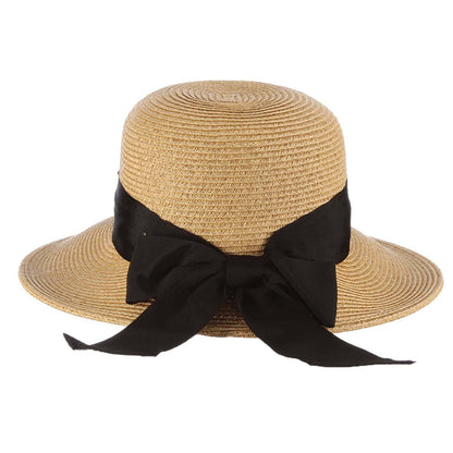 Womens Straw Sun Hat, Tea, Wide Brim, Rear View