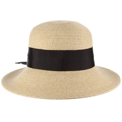 Womens Straw Sun Hat, Natural, Wide Brim, Front View