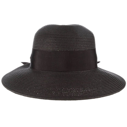 Womens Straw Sun Hat, Black, Wide Brim, Front View