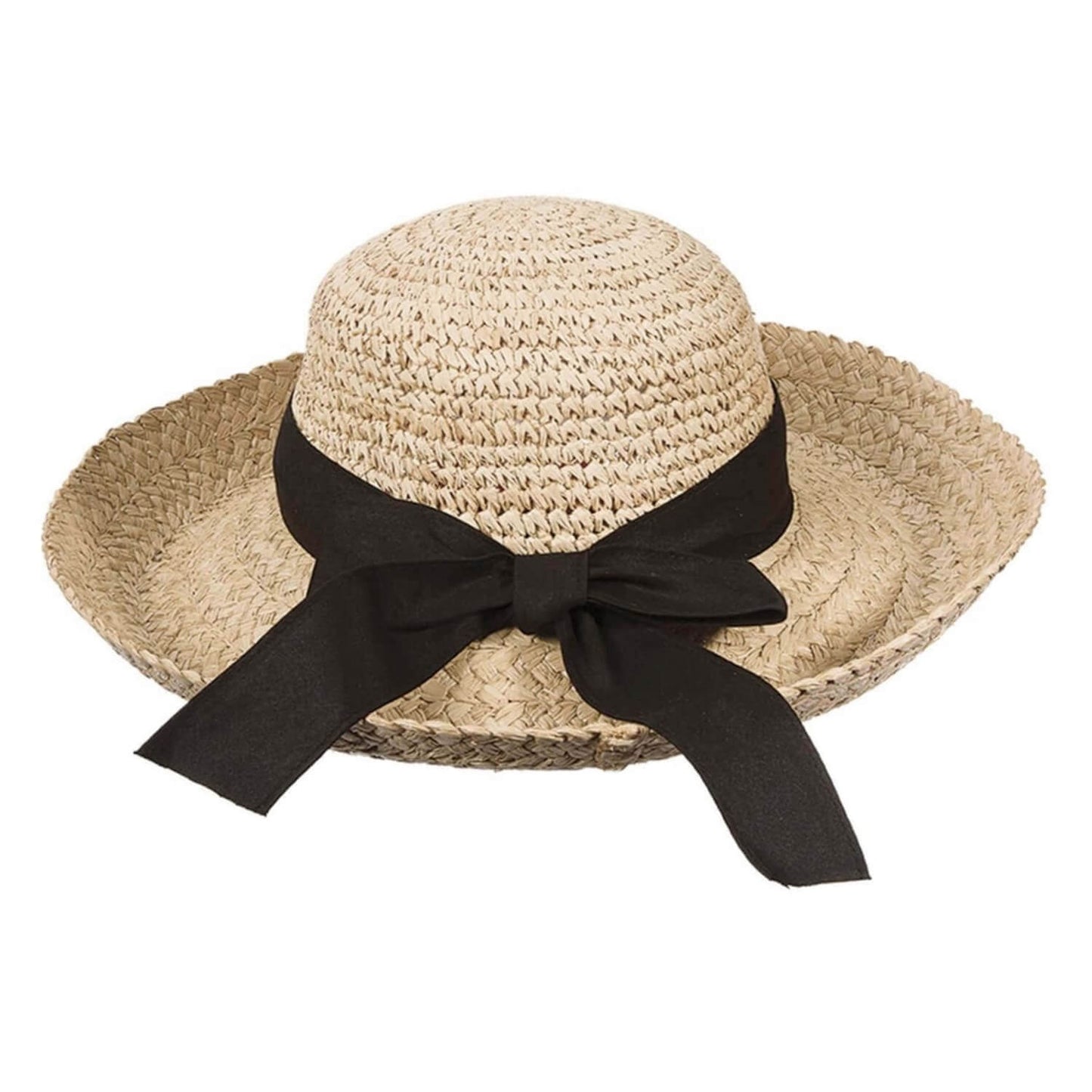 Raffia Straw Sun Hat, Natural, Wide Brim, Rear View