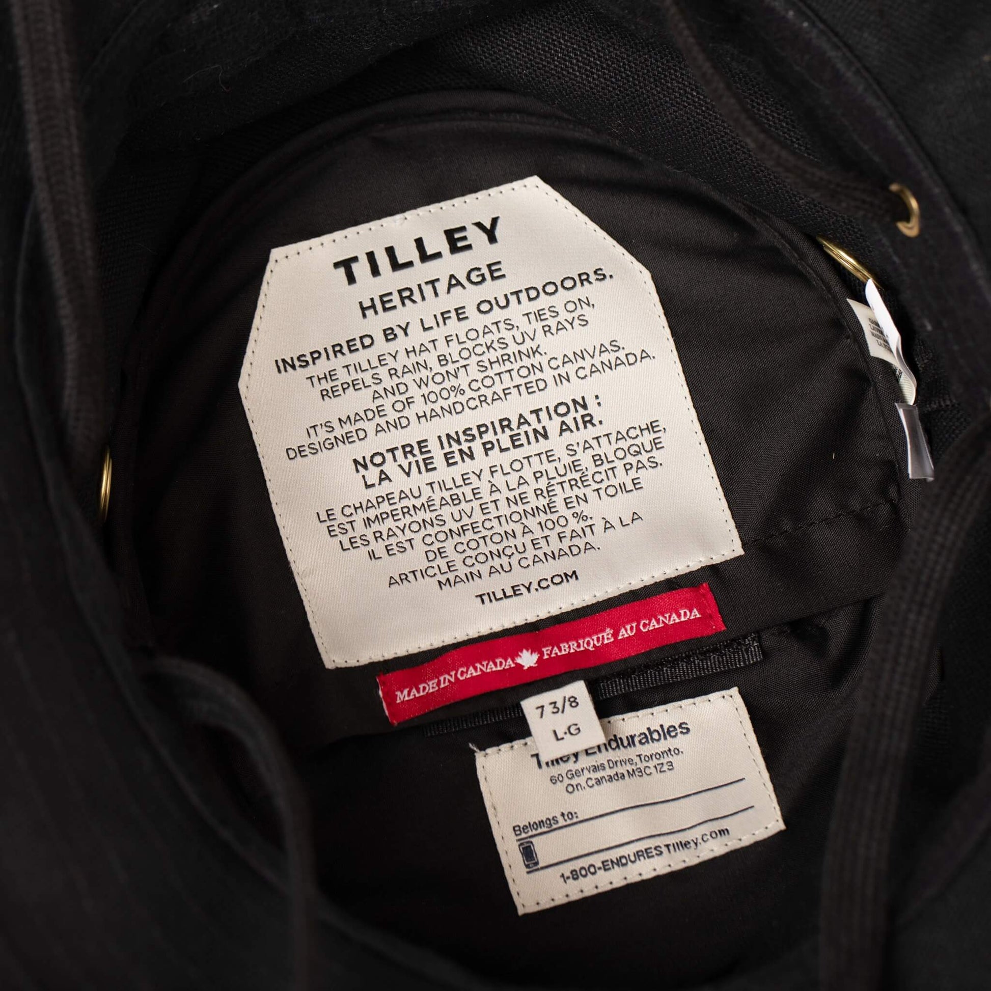 Tilley T1 Bucket Hat, Black, Sun Hat, Lining View