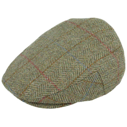 Tweed Flat Cap, Green, Check Cap, Side View