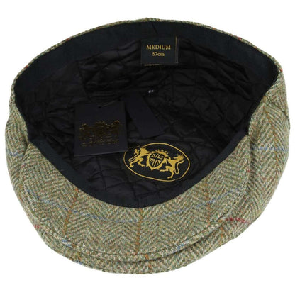 Tweed Flat Cap, Green, Check Cap, Lining View