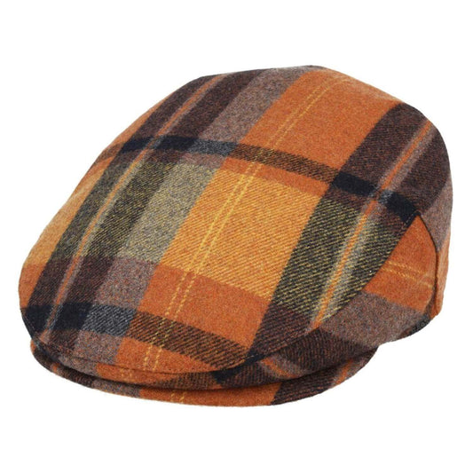 Check Flat Cap, Orange, Tweed Cap