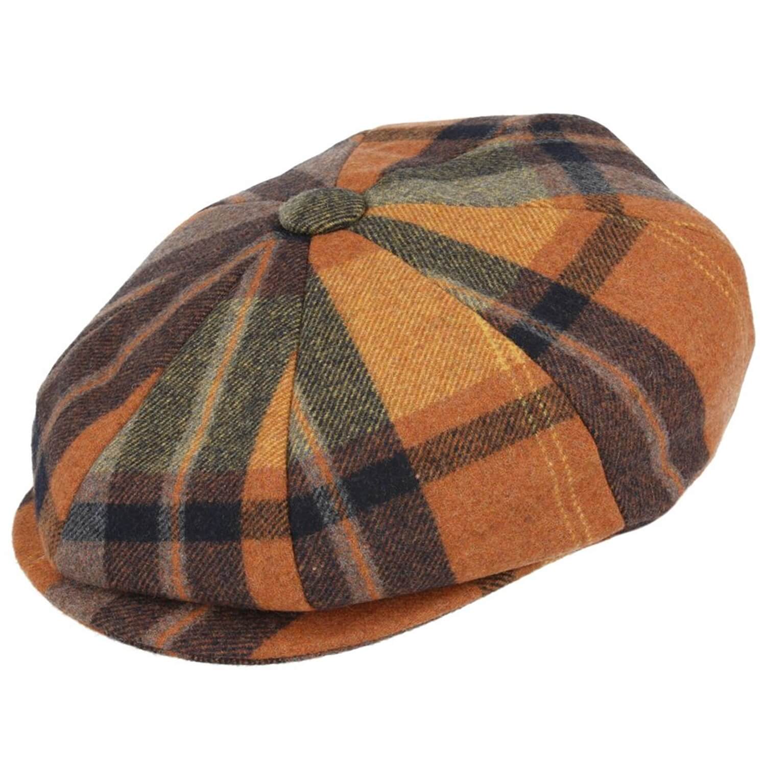 Newsboy Cap, Orange, Tartan Baker Boy Cap, Side View