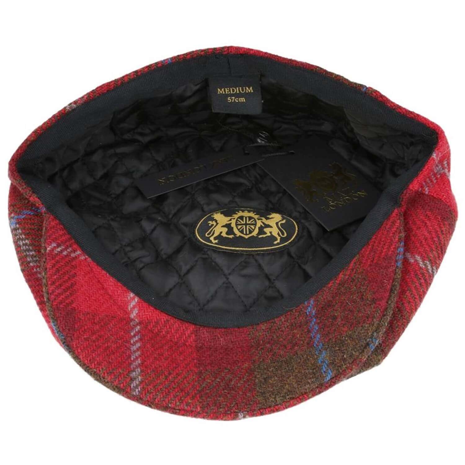 Red plaid cap with black interior and brand logo on a white background