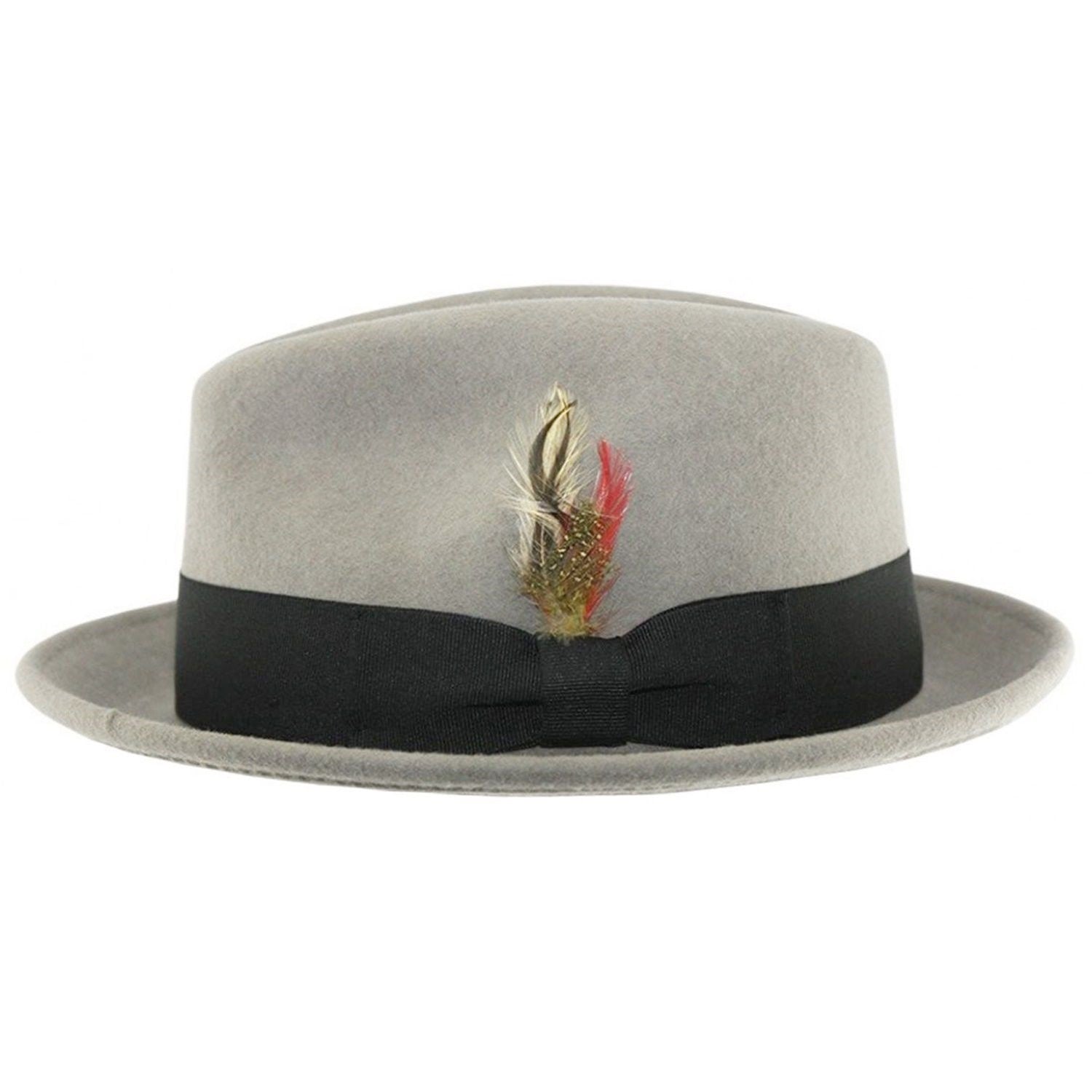 Trilby Hat, Grey, Wool, C-Crown, Side View