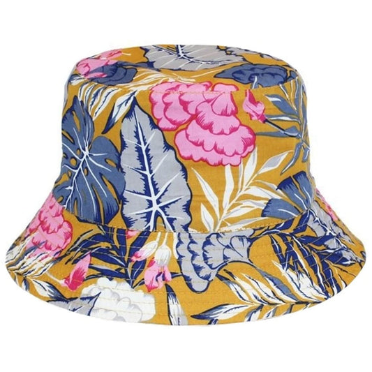 Floral patterned bucket hat on a white background