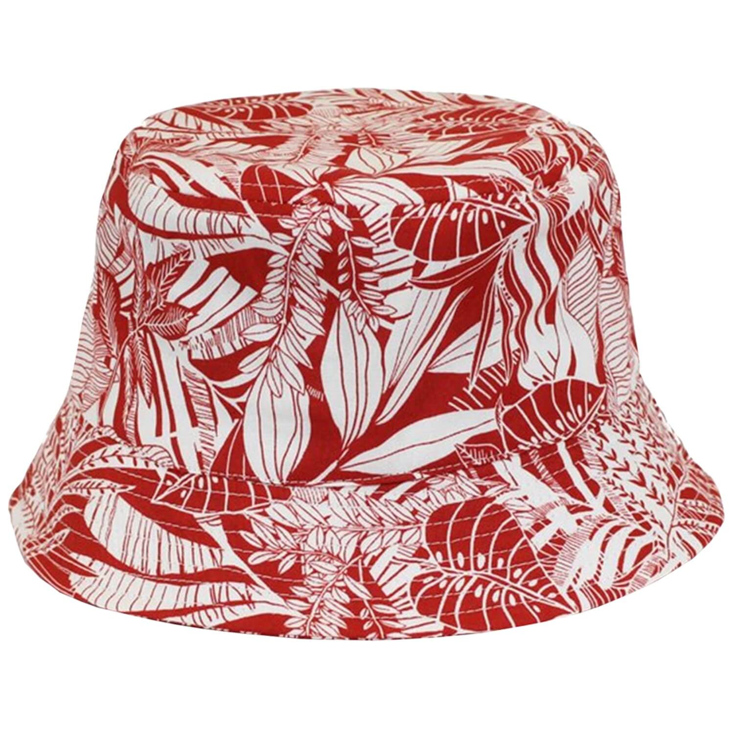 Bucket Hat, Red & White, Leaf Print Sun Hat