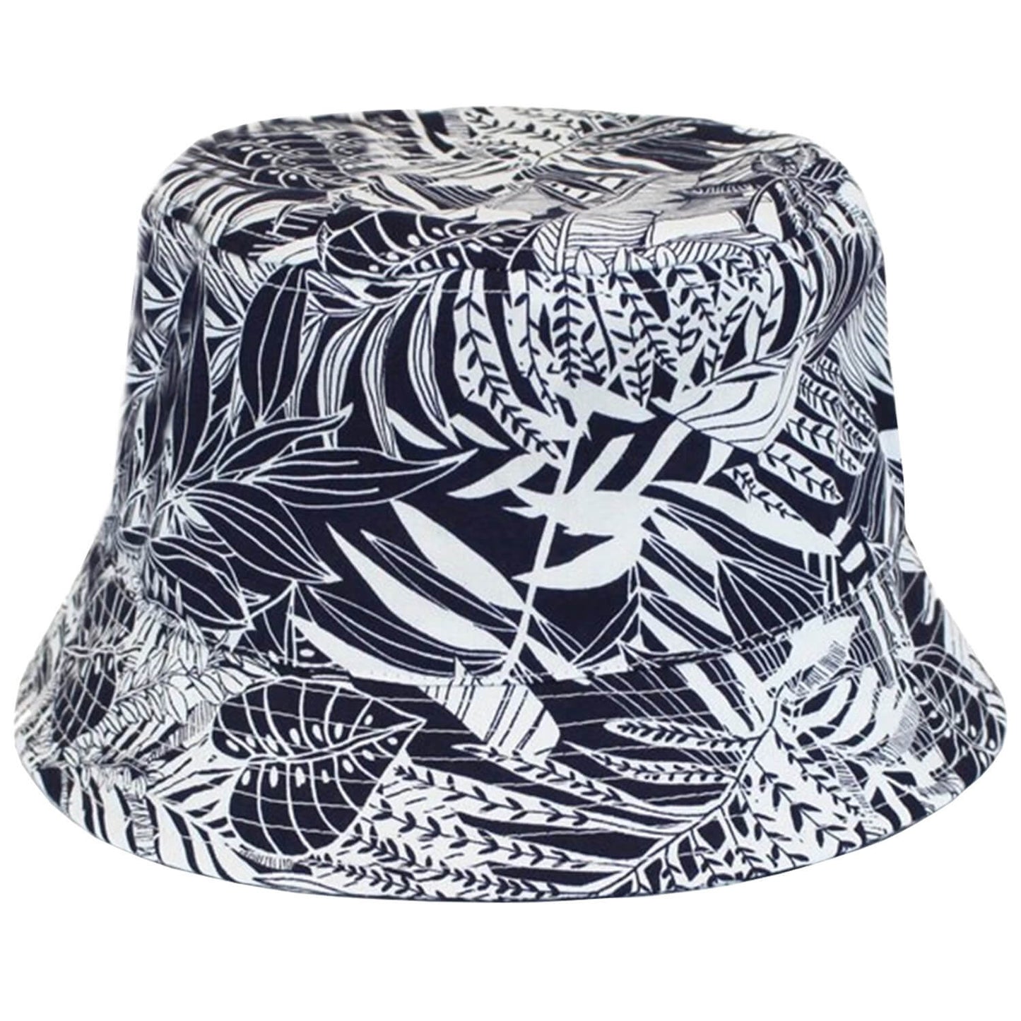 Bucket Hat, Navy & White, Leaf Print Sun Hat